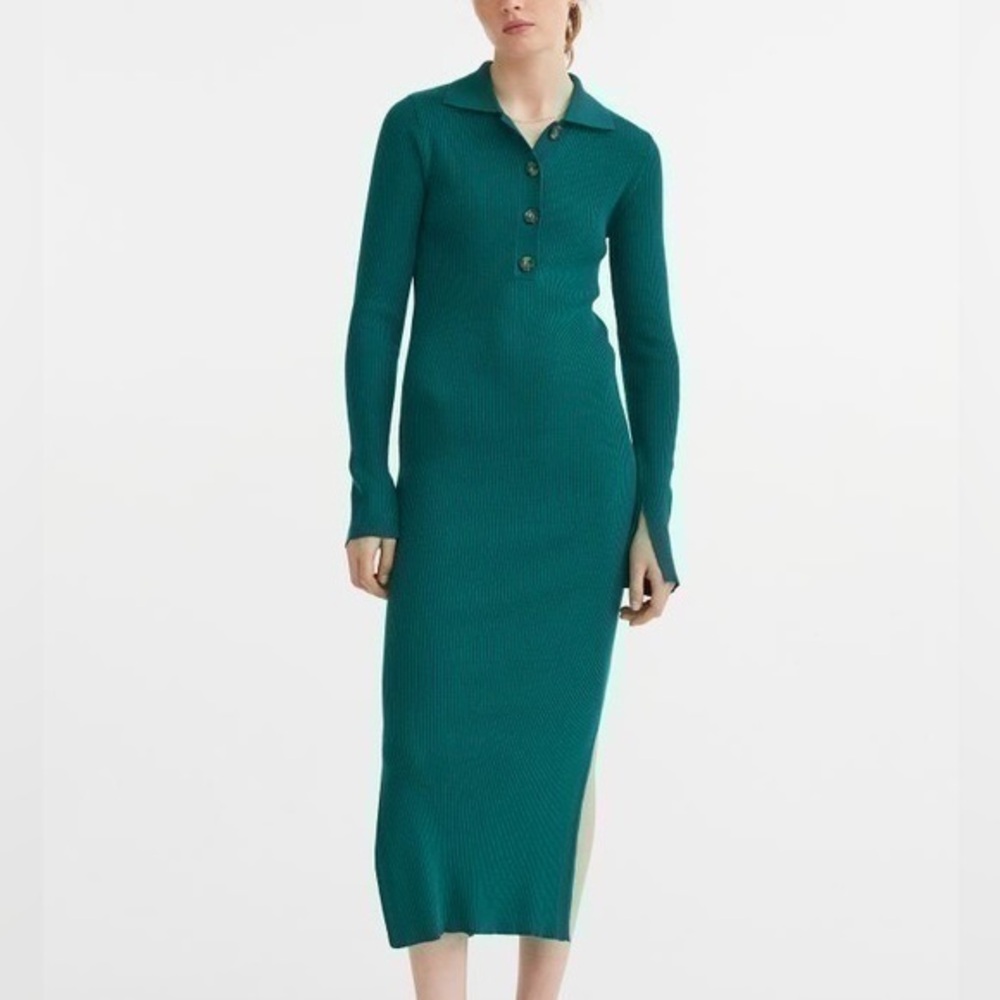 Collar rip- knit green midi dress